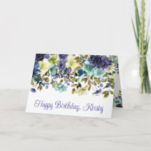 Waterverf Blauwe en Witte Winterbloemen Verjaardag
