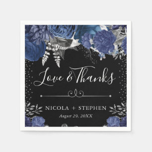 Waterverf Blauwe en Zilveren Bloemen Trouwen Servet