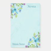 Waterverf Blauwe Floral Aangepaste Notities Post-it® Notes (Voorkant)