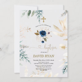 Waterverf Blauwe Floral Gold Baptisme Kaart