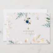 Waterverf Blauwe Floral Gold Baptisme Save The Date (Achterkant)