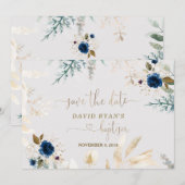 Waterverf Blauwe Floral Gold Baptisme Save The Date (Voorkant / Achterkant)