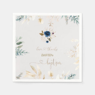 Waterverf Blauwe Floral Gold Baptisme Servet