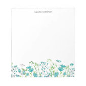  Waterverf Blauwe Floral Grens Gepersonaliseerd Notitieblok (Voorkant)