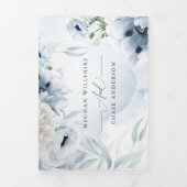 Waterverf Blauwe Floral in 1 WEDING 2 Drieluik Uitnodiging (Cover)
