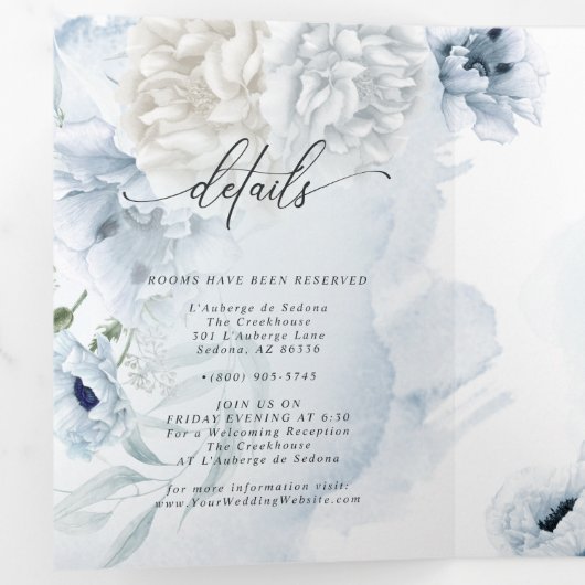 Waterverf Blauwe Floral in 1 WEDING 2 Drieluik Uitnodiging (Binnenzijde eerst)