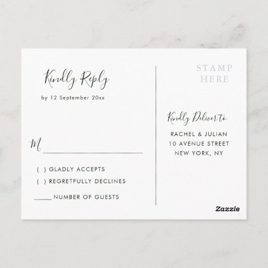 Waterverf blauwe florale bruiloft RSVP Briefkaart (Achterkant)