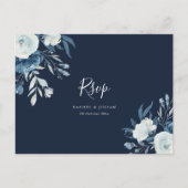 Waterverf blauwe florale bruiloft RSVP Briefkaart (Voorkant)