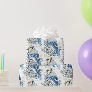 Waterverf Blauwe Gaai Vogel Blauwe Bessen Landelij Cadeaupapier