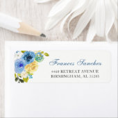 Waterverf Blauwe Gele Botanische Garden Flowers Etiket (Insitu)