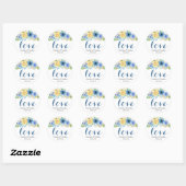 Waterverf Blauwe Gele Floral van Love Script Ronde Sticker (Vel)