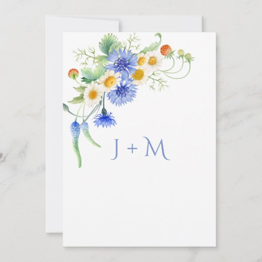 Waterverf Blauwe Gele Wildbloemen Uitnodigingen (Achterkant)