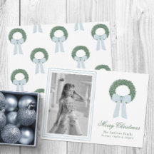 Waterverf Blauwe Gingham Lint Krans Foto