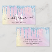 Waterverf blauwe glitter druppelt haar en make-up visitekaartje (Voorkant / Achterkant)