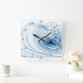 Waterverf Blauwe Golf hedendaags modern decor Vierkante Klok (Huis)