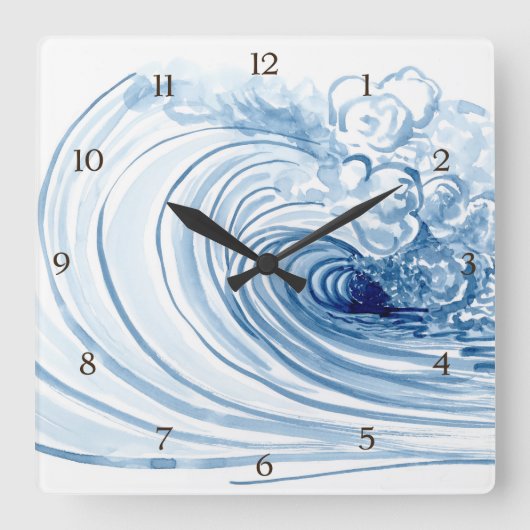 Waterverf Blauwe Golf hedendaags modern decor Vierkante Klok (Voorkant)