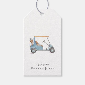 Waterverf Blauwe Golfkar Golfers Cadeaulabel