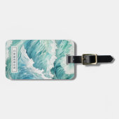 Waterverf blauwe golven aangepaste naam bagagelabel (Voorkant horizontaal)