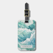 Waterverf blauwe golven aangepaste naam bagagelabel (Voorkant verticaal)