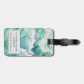Waterverf blauwe golven aangepaste naam bagagelabel (Achterkant horizontaal)