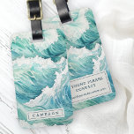 Waterverf blauwe golven aangepaste naam bagagelabel<br><div class="desc">Bagagelabel met een waterverf schilderij van oceaangolven.</div>