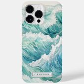 Waterverf blauwe golven aangepaste naam Case-Mate iPhone case (Achterkant)
