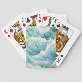 Waterverf blauwe golven aangepaste naam pokerkaarten (Achterkant)