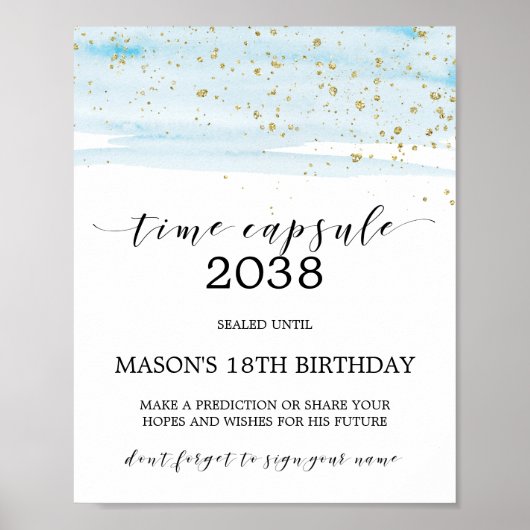 Waterverf Blauwe & goudvrije tijd Capsule Sign Poster (Voorkant)