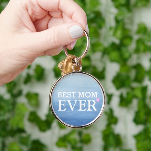 Waterverf Blauwe gradiënt Roze hart Beste mama ooi Sleutelhanger (Hand)