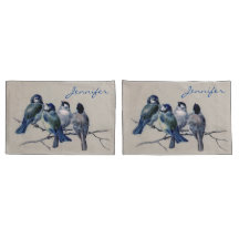 Waterverf blauwe grijze vogels op een tak-Vintage