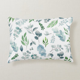 Waterverf Blauwe Groen Leidt Botanische Foliage Accent Kussen