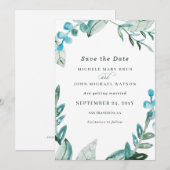 Waterverf: Blauwe groene bruine bruinkebaars Save The Date (Voorkant / Achterkant)