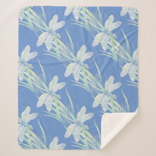 Waterverf Blauwe groene dragonvlietwaterinjector Sherpa Deken (Voorkant)