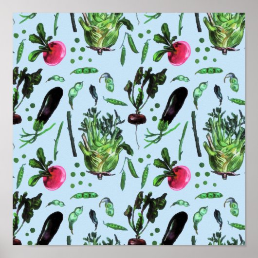 Waterverf  blauwe groene groenten in de tuinbouw poster (Voorkant)