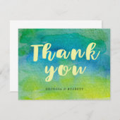 Waterverf Blauwe Groene Kalligrafie Dank u Bedankkaart (Voorkant / Achterkant)
