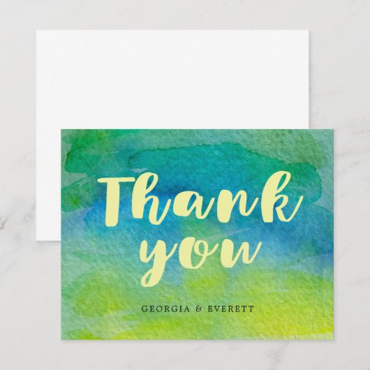 Waterverf Blauwe Groene Kalligrafie Dank u Bedankkaart (Voorkant / Achterkant)