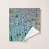 Waterverf Blauwe Groovy Abstracte Retro Atoomgolve Bad Handdoek (Wasdoekje)
