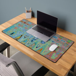 Waterverf Blauwe Groovy Abstracte Retro Atoomgolve Bureaumat