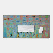 Waterverf Blauwe Groovy Abstracte Retro Atoomgolve Bureaumat (Keyboard & Muis)