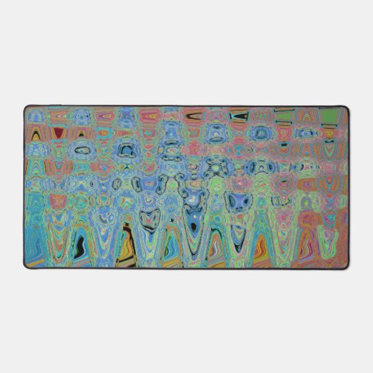 Waterverf Blauwe Groovy Abstracte Retro Atoomgolve Bureaumat (Voorkant)