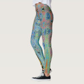 Waterverf Blauwe Groovy Abstracte Retro Atoomgolve Leggings (Links)