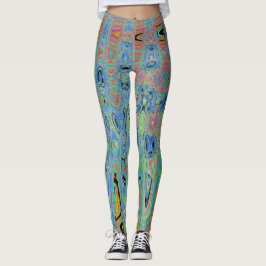 Waterverf Blauwe Groovy Abstracte Retro Atoomgolve Leggings