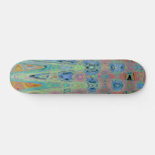 Waterverf Blauwe Groovy Abstracte Retro Atoomgolve Persoonlijk Skateboard (Horizontaal)