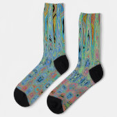 Waterverf Blauwe Groovy Abstracte Retro Atoomgolve Sokken (Links)