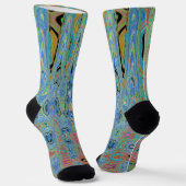 Waterverf Blauwe Groovy Abstracte Retro Atoomgolve Sokken (Gebogen)