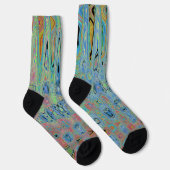 Waterverf Blauwe Groovy Abstracte Retro Atoomgolve Sokken (Rechts)