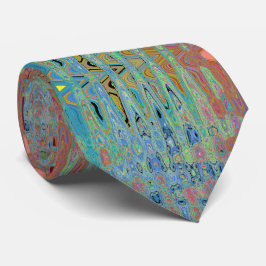 Waterverf Blauwe Groovy Abstracte Retro Atoomgolve Stropdas