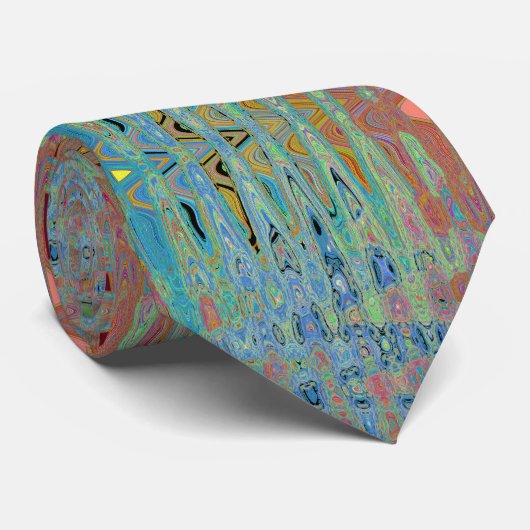 Waterverf Blauwe Groovy Abstracte Retro Atoomgolve Stropdas (Opgerold)