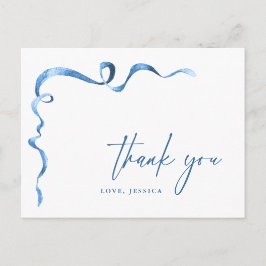 Waterverf blauwe hand getekende boog dank u briefkaart (Voorkant)