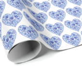 Waterverf Blauwe Hart Tulpen op Wit Cadeaupapier (Rol Hoek)